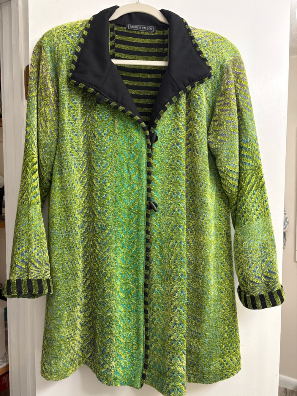 Patricia Palson Handwoven Chenille Swing Coat Jacket Green Blue Purple 0S